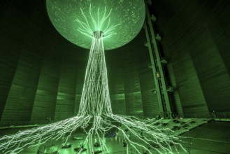 New exhibition at Gasometer Oberhausen, art sculpture The Tree, 40 meter high light installation,