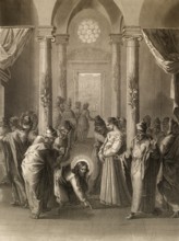 Trial of the adulterous woman, New Testament, steel engraving 1853, digitally restored