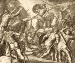 Rider on the Horse with golden armour, to fight Heliodorus, Old Testament, by Julius Schnorr von