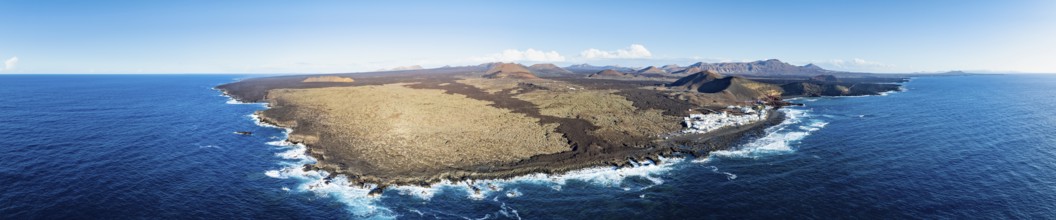 Coastal village fishing village El Golfo, volcanic landscape, coastal landscape, aerial view,