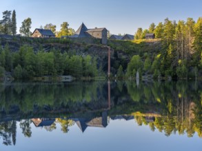 The slate lake in the Kießlichbruch in the evening light, former slate quarry, Technical Monument