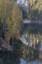 Adršpašské pond, lakeshore with trees and rocks on a sunny day in autumn, Dolní Adršpach, 549 57