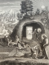 The empty tomb, Mary Magdalene, Resurrection of Jesus, New Testament, steel engraving 1853,