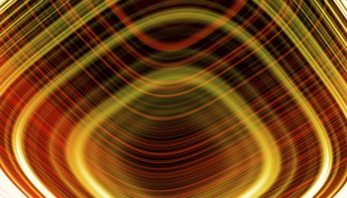 A dynamic 3D render depicting holographic concentric lines with a spectrum of yellow and red tones,