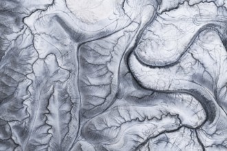 A captivating aerial shot of the unique and intricate natural patterns at Moonscape Overlook in