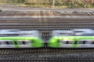 S-Bahn train on the route east, in front of Essen main station, regional transport in North