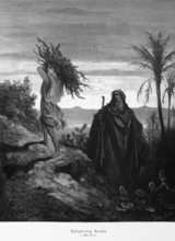 Bible, sacrifice of Isaac, Genesis, 22, 6, collecting wood, work, palm trees, landscape, old man,