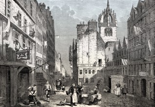 The Heart of Midlothian, High Street, Royal Mile in Edinburgh, Scotland, 19th century
