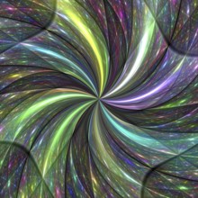 A vivid abstract image featuring a dynamic galaxy swirl with a spectrum of radiant colors, ideal