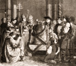 Pope John XIII blessing a bell, Pope from 1 October 965 to his death in 972