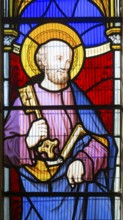 Stained glass window of Saint Peter by Thomas Willement 1848, Theberton church, Suffolk, England,