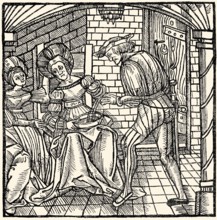 Medicine treatment, bloodletting procedure, woodcut, 1519, Medizinische Behandlung, Aderlass
