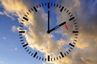 Time changeover, from winter time to summer time, clock 1 hour forward, studio