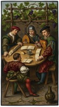 Singing scholars during student life around 1500, historical illustration, digitally edited,