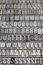 Hot metal printing setting, old letters made of lead for letterpress printing, Lettern aus dem