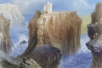 Dunseverick Castle, County Antrim, Ireland, from the Landscape and Antiquities of Ireland, 1841,