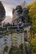 Evening atmosphere at the Bastei bridge, behind the new Bastei view, Bastei, Lohmen, Saxon
