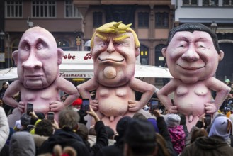 The Frankfurt carnival procession moves across the Römerberg in Frankfurt am Main on 15 February