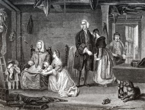 Szene aus The Vicar of Wakefield, einem Roman von Oliver Goldsmith (1728, 1774), einem irischen