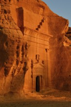 Nabataean tomb at Djabal Khraymat in first daylight, Hegra or Madain Salih, AlUla region, Medina