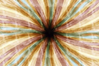 Radiant, abstract watercolor pattern with brown, blue, and beige streaks emanating from the center,