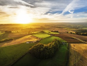 Colours of Devon Farms and Fields over Berry Pomeroy from a drone, Totnes, England, United Kingdom