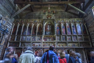 Orthodox chancel painted with iconostases, 16th century Gothic wooden church of St. Paraskevi, with