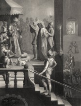 Jesus before Caiaphas, Peter's third denial, New Testament, steel engraving 1853, digitally