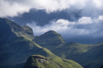 Drakensberg Mountains and Cliffs with Fog, Amphitheatre, Drakensberg National Park, KwaZulu Natal,