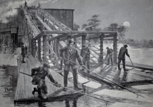 Extraction of ice for cooling, transportation of the ice sheets into storage using the paternoster