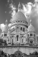 Sacre Coeur de Montmartre, black and white, Paris, France