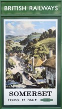 Vintage British Railways rail advertising poster, Swanage railway station, Dorset, England, UK,