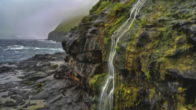 Small waterfall, Karlsöy, Kalsoy, Faroe Islands, outer island, Denmark, Karlsöy, Faroe Islands,