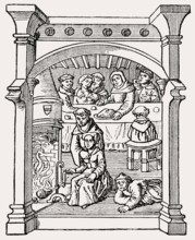 Anti-Catholic caricature, in the monastery kitchen, c. 1500