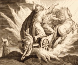 Prophet Elijah riding a flaming chariot across the sky, Old Testament, by Julius Schnorr von