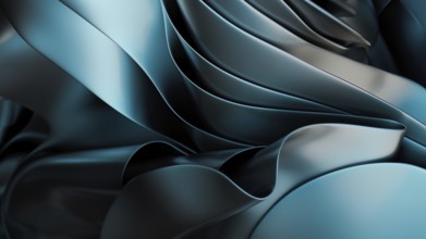 A fluid abstract design featuring smooth, metallic blue ripples, creating an elegant and modern