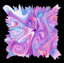Dynamic pastel colors in swirling formations create a vibrant visual energy. The bursts of pink,