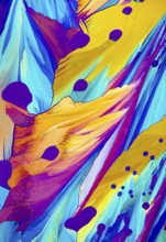 This image showcases a striking microscopic view of adipic acid crystals, featuring bold colors