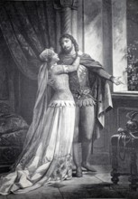 Lohengrin and Elsa on wedding evening, opera scene from the opera by Richard Wagner, 1891,