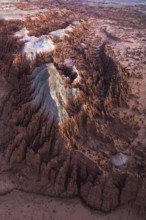 Stunning aerial capture of the unique geological formations of Goblin Valley State Park in Utah,