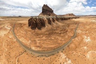 Panoramic aerial view of Goblin Valley State Park in Utah featuring rugged landscapes, unique rock