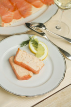 Southern German cuisine, salmon trout terrine arranged on a plate, salmon terrine with trout