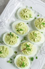 Snack, stuffed eggs with avocado, homemade, no people