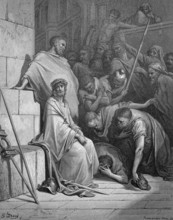 The ridicule of Jesus by Roman soldiers, Matthew chapter 27, verse 29, temple, interior, ridicule,