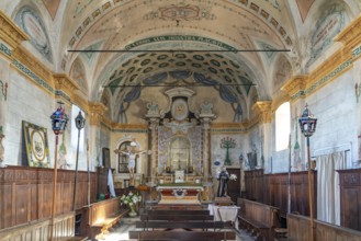 Interior of the Chapelle de Confrérie chapel in the village of Sant'Antonino in Balagne, Corsica,