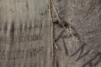 Torwache wrapped with old jute sacks, Check Point Sekondi Loco, by artist Ibrahim Mahama, documenta