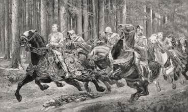 The escape of Charles the Bold, 1433–1477, Duke of Burgundy, after the Battle of Morat, Burgundian