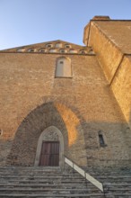 Late Gothic St. Anne's Church with view upwards and light mood, St., entrance, perspective,