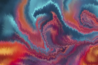 This vivid abstract image displays swirling, electric patterns in vibrant shades of blue, red, and