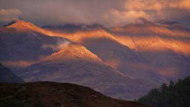 Europe, Scotland, Great Britain, England, landscape, Five Sisters, Highlands, sunset, mountain,